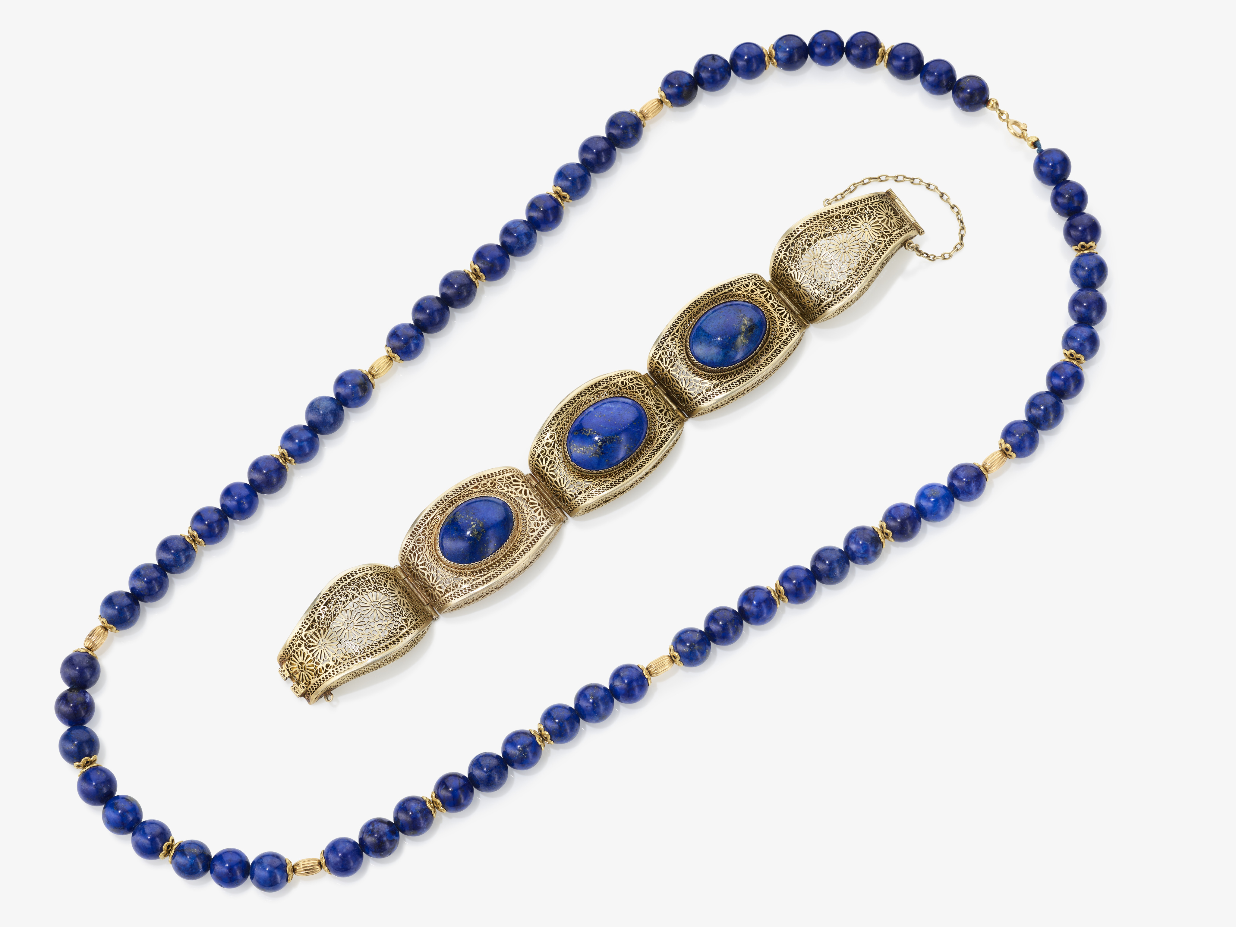 A necklace and bracelet with lapis lazuli - Bracelet: China, early 20th ...